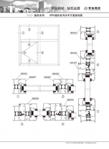 GR55隔热系列内平开窗结构图