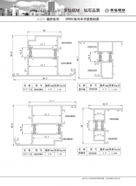 GR55C系列平开窗型材图