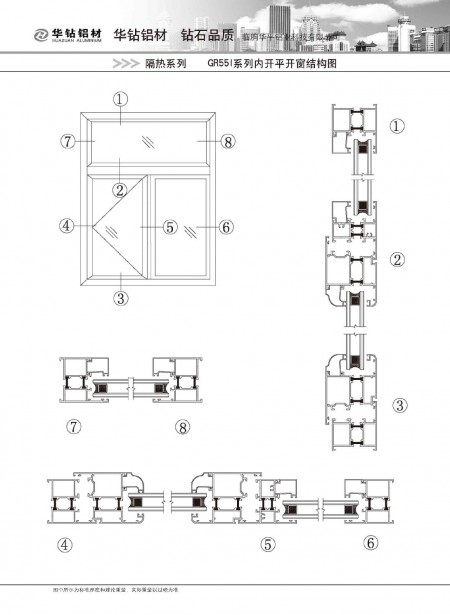 GR55I系列内开平开窗结构图