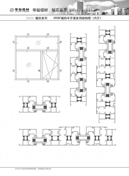 GR55F隔热平开窗系列结构图(外开)