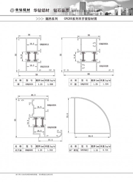 GRQ55系列平开窗型材图