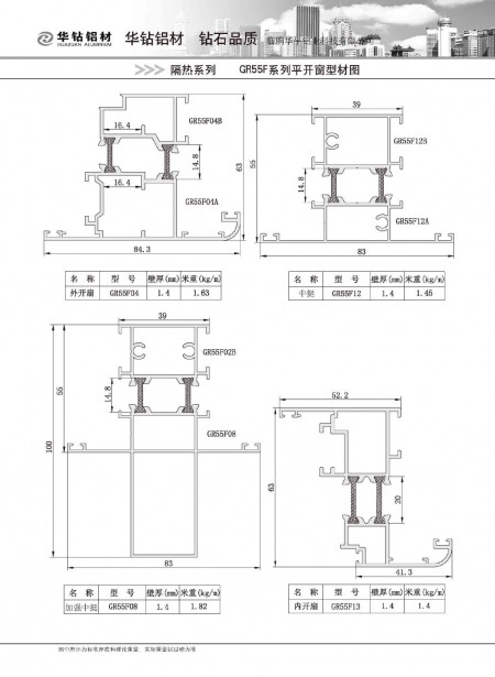 GR55F系列平开窗型材图